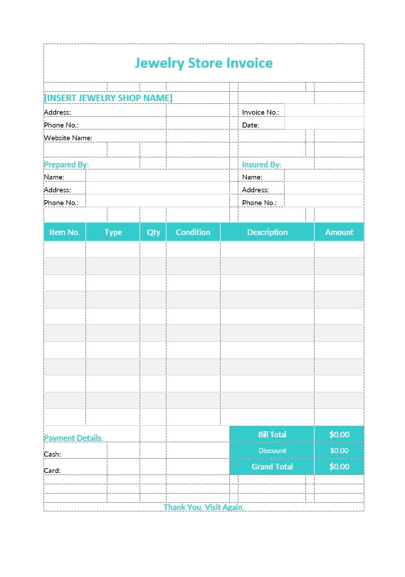 Jewelry Store Invoice Template PSD template